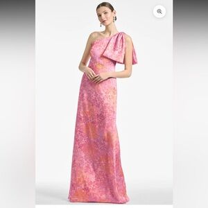 Sachin + Babi One-Shoulder Pink and Orange Floral Gown